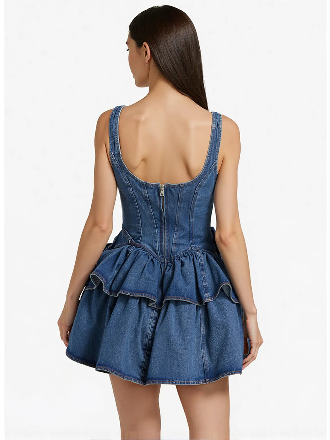 Trendy Double-Layer Flower Denim Strap Dress