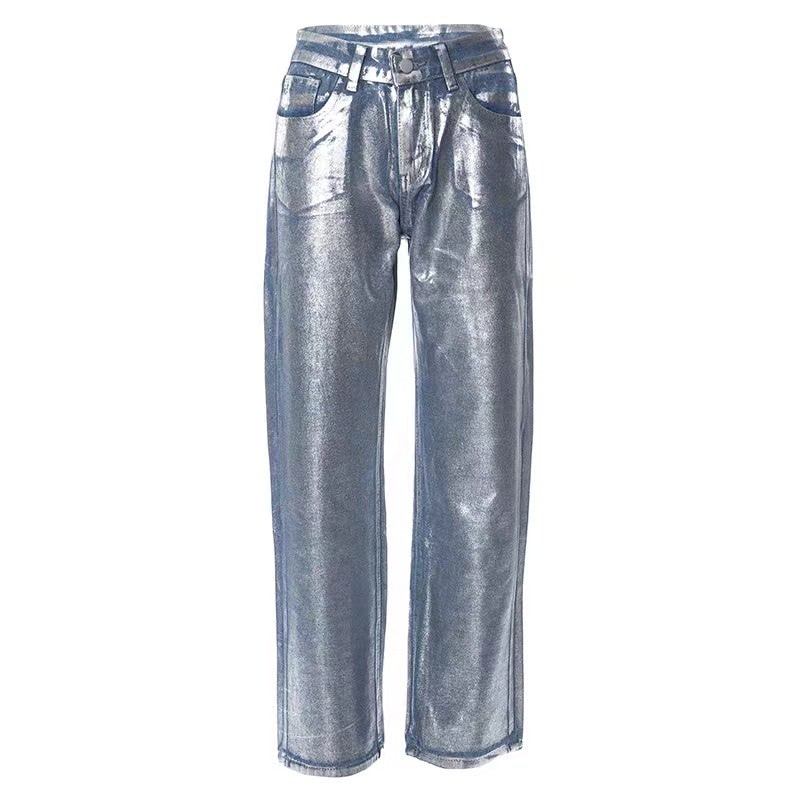 Straight-leg silver-finished jeans