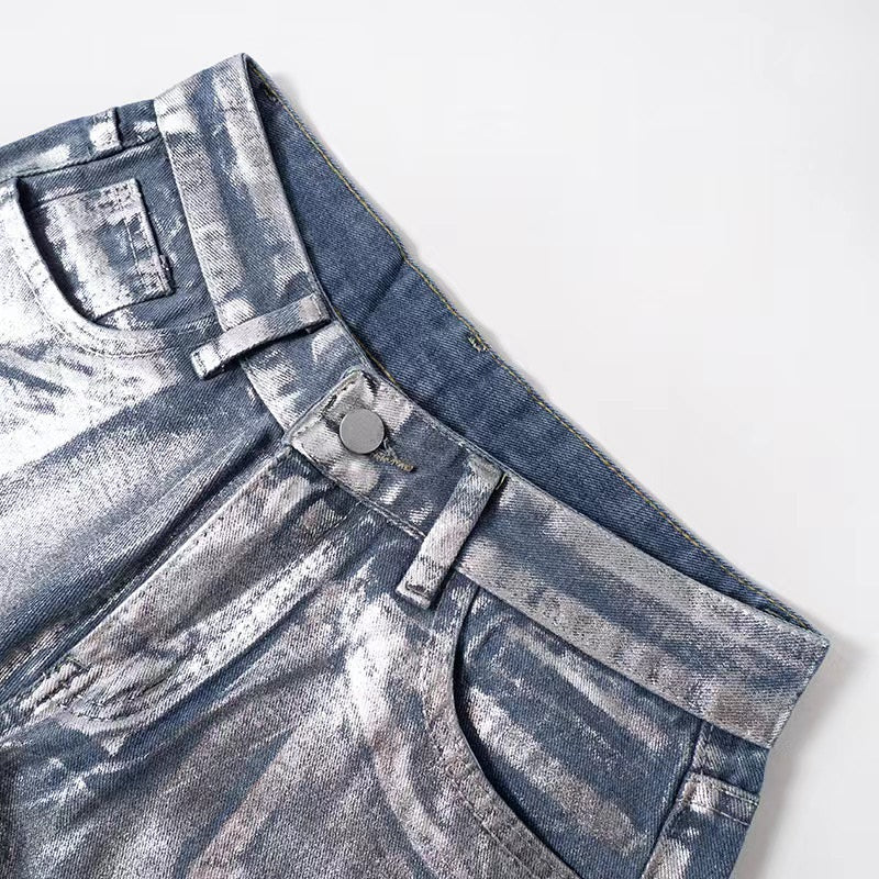 Straight-leg silver-finished jeans