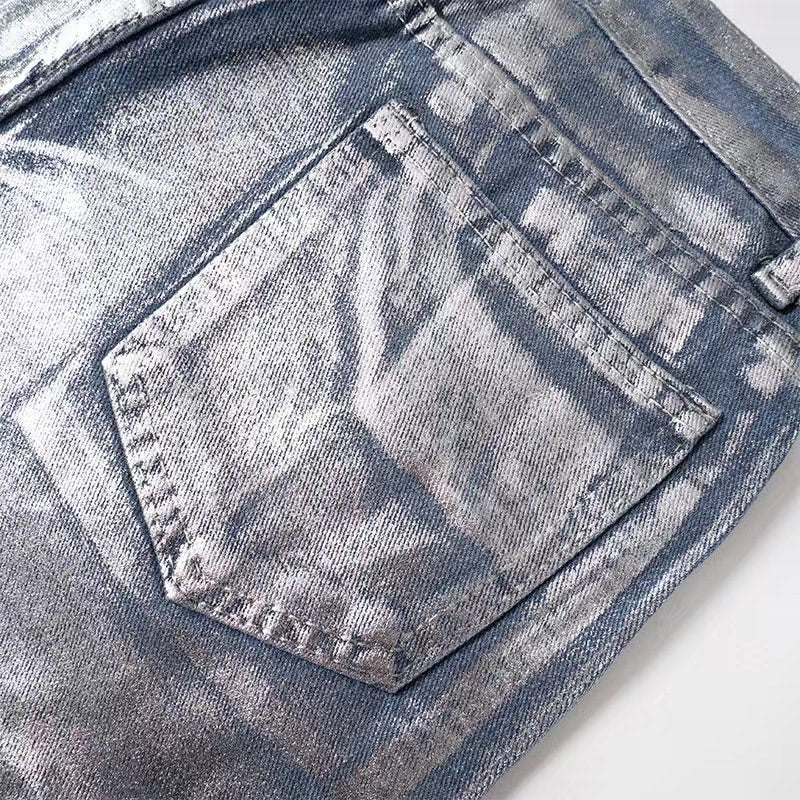 Straight-leg silver-finished jeans