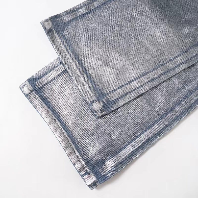 Straight-leg silver-finished jeans