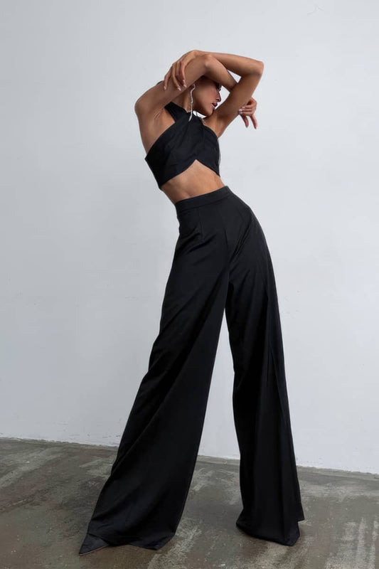 Simulated Silk Satin Draped Ice Silk Wide-Leg Trousers