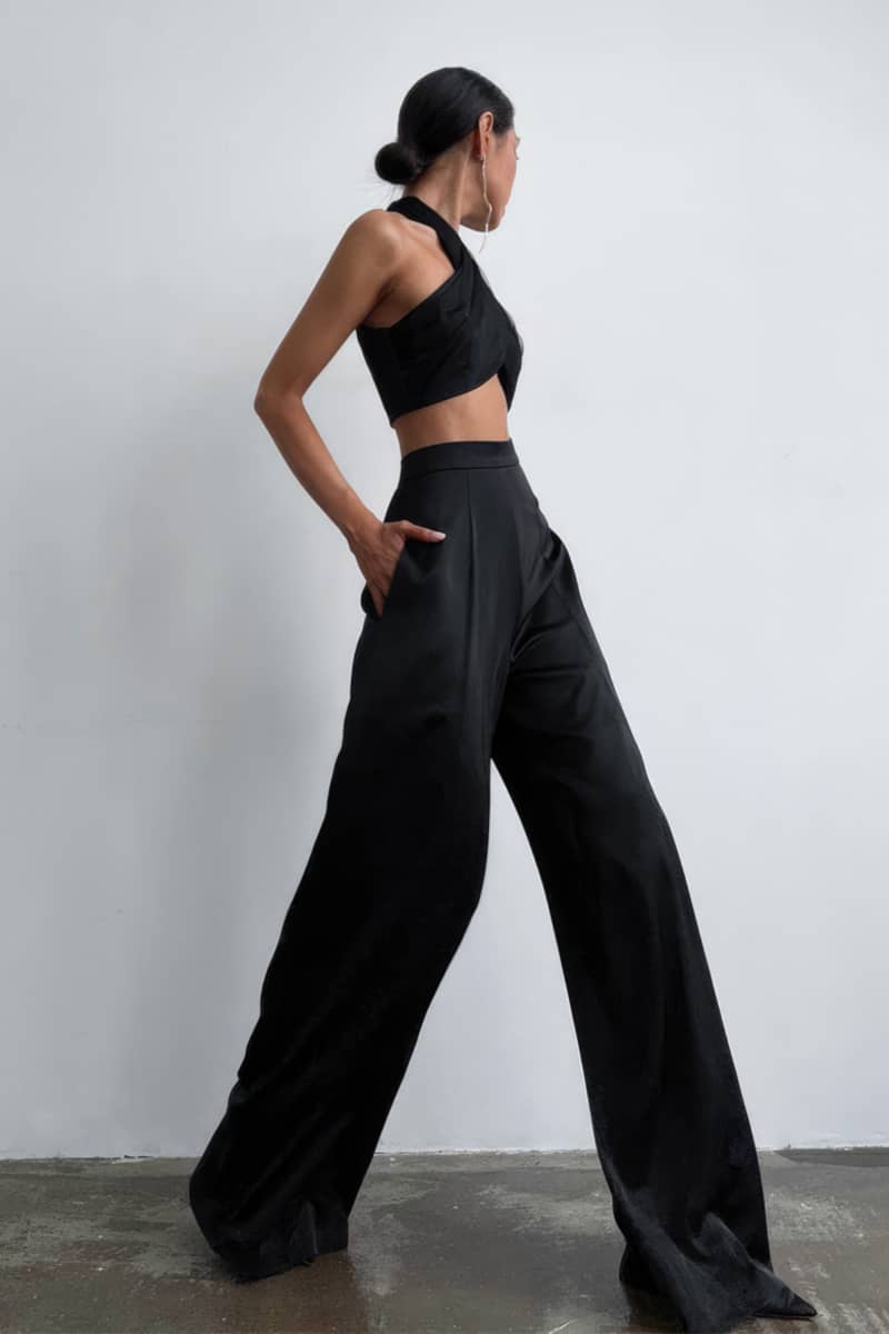 Simulated Silk Satin Draped Ice Silk Wide-Leg Trousers