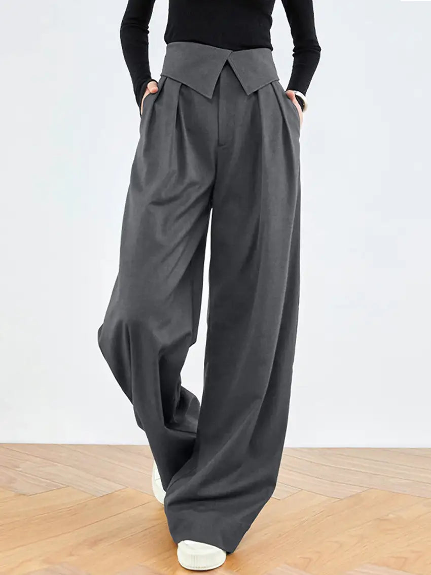 Gray Commuter High-waist Wide-leg Pants