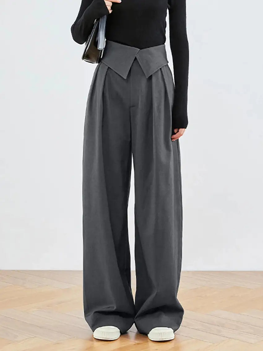 Gray Commuter High-waist Wide-leg Pants