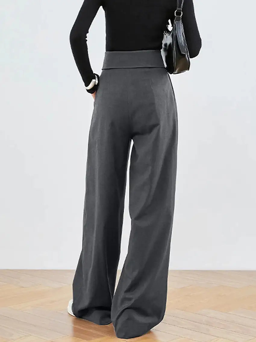 Gray Commuter High-waist Wide-leg Pants