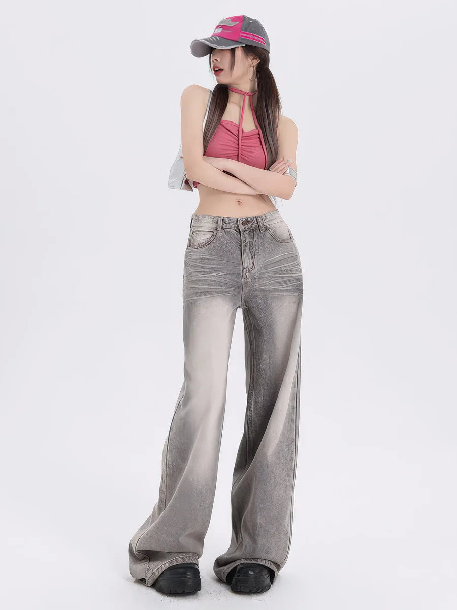 Gray Loose-fit wide-leg jeans for women