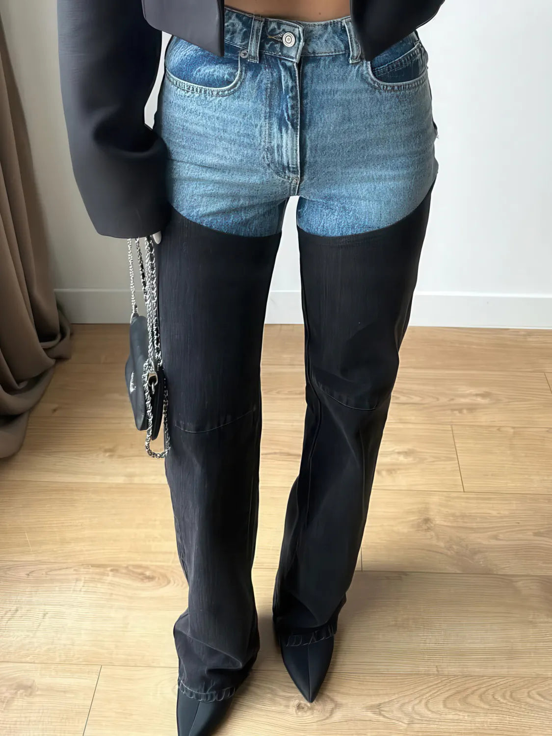 Casual Contrast Panel Straight-Leg Jeans