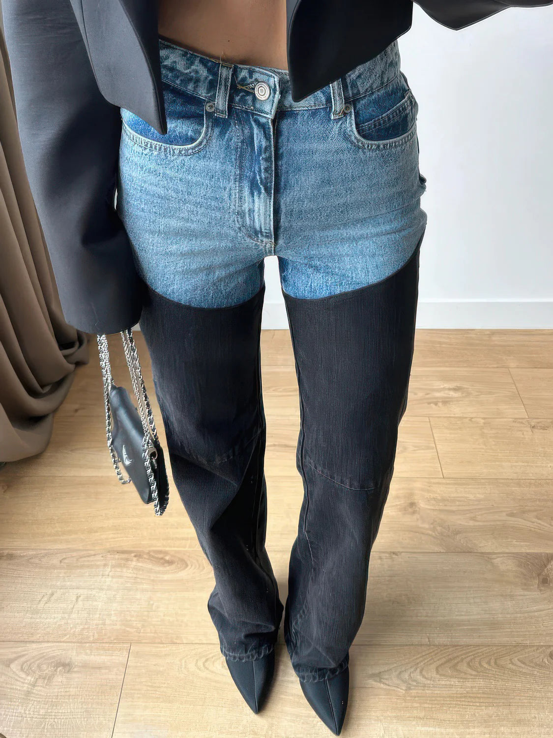 Casual Contrast Panel Straight-Leg Jeans