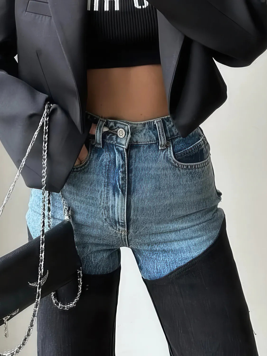 Casual Contrast Panel Straight-Leg Jeans