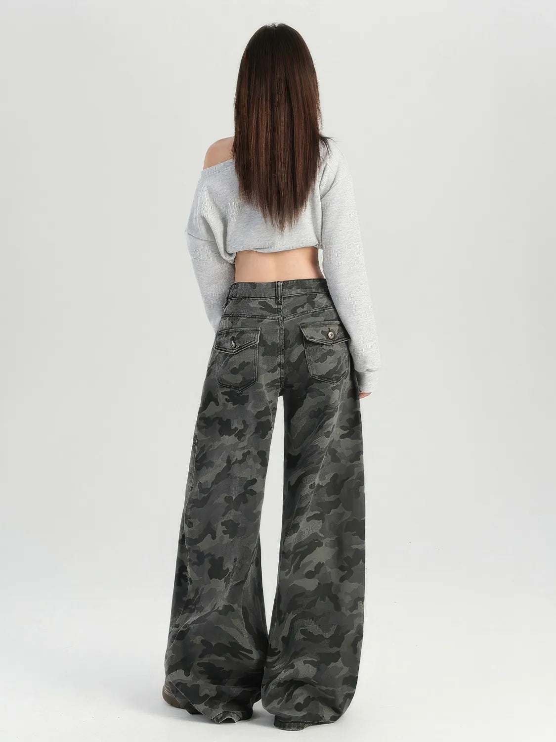Camo High-Waisted Wide-Leg Casual Pants