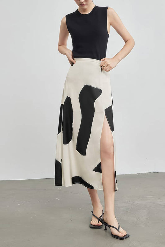 Graffiti print A-line slit mid-length skirt