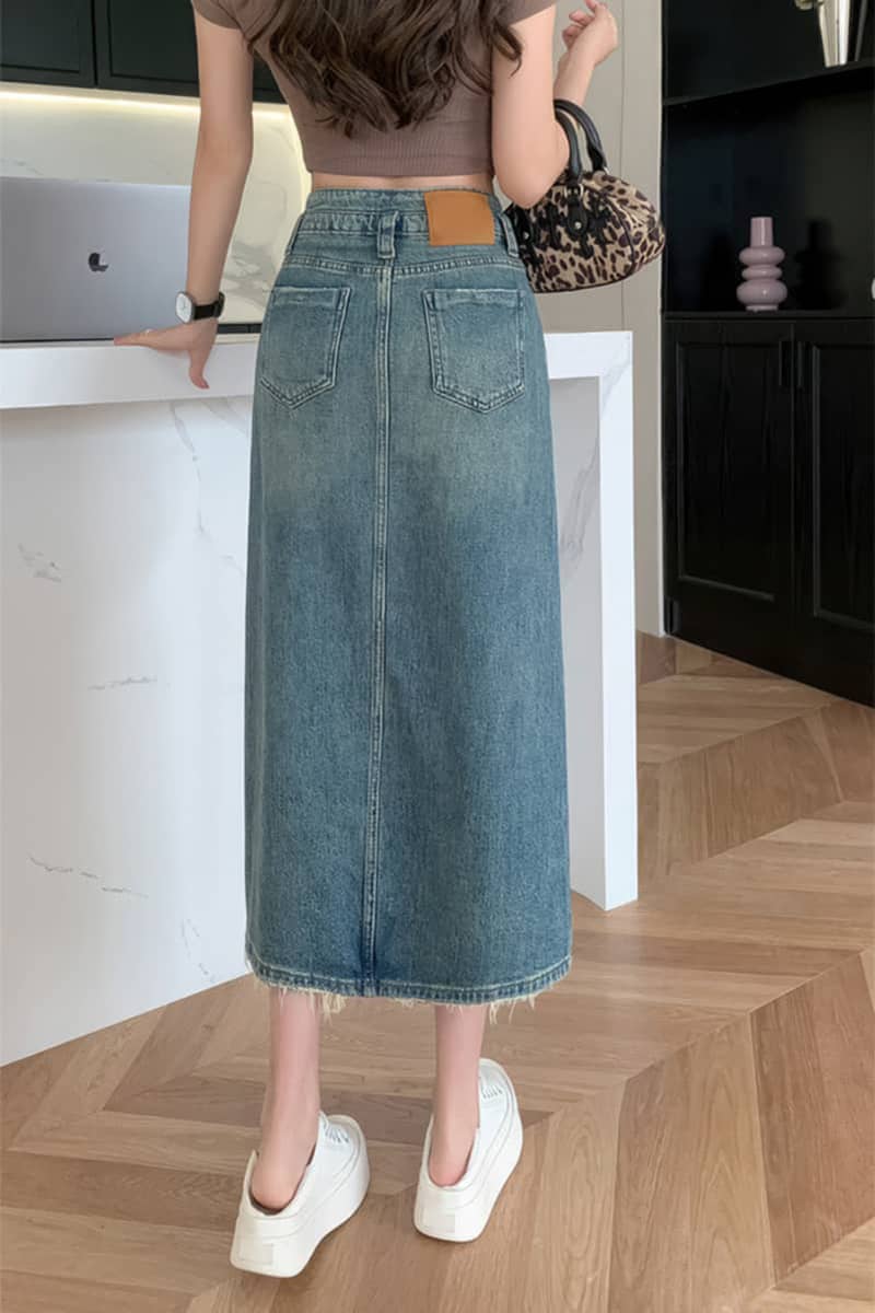 High waist slit denim skirt