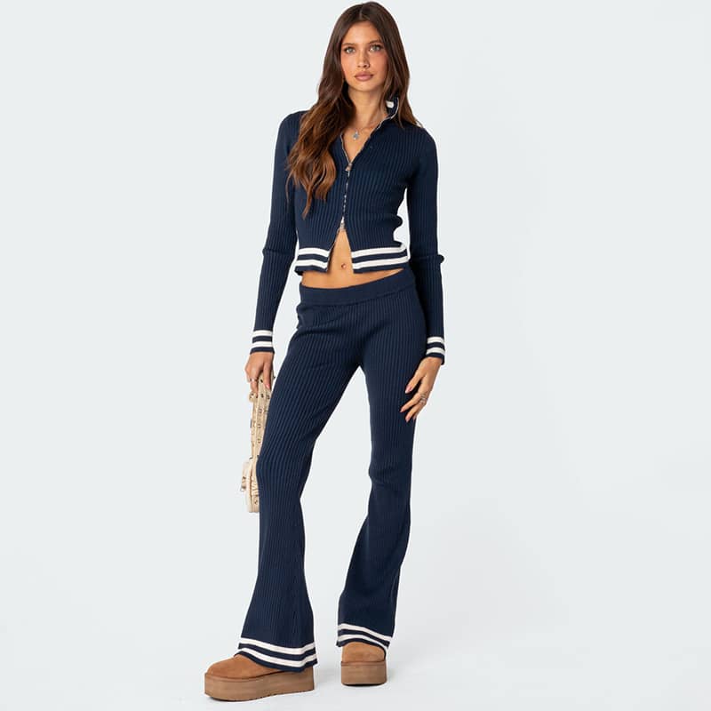 Striped cardigan trousers two-piece set