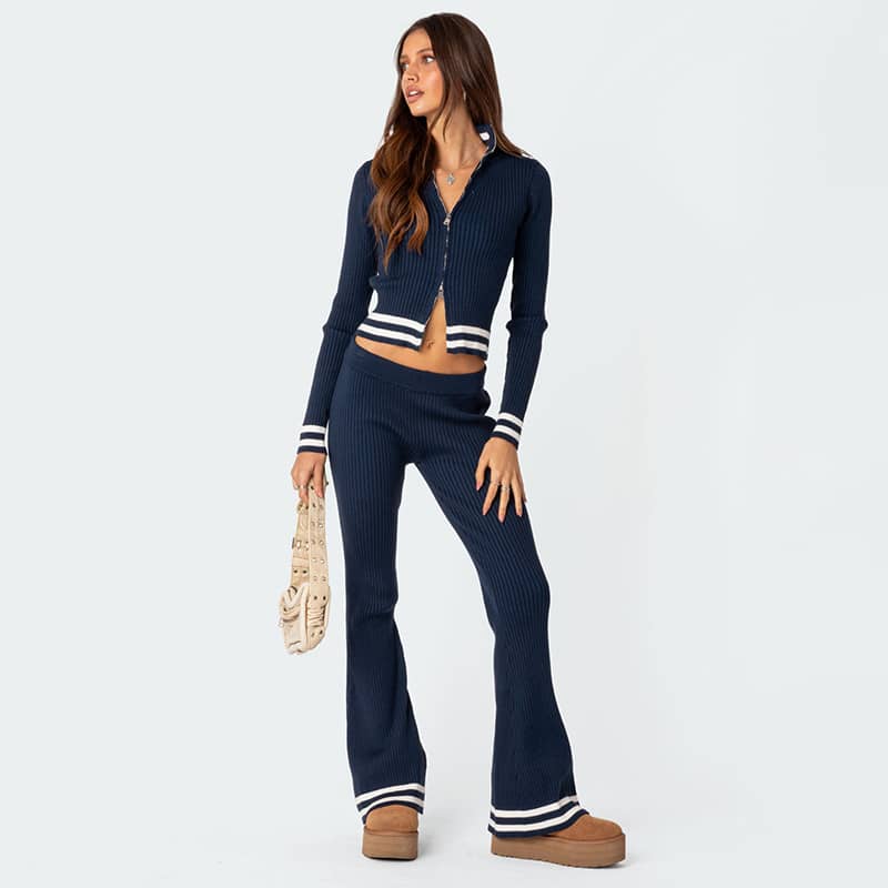 Striped cardigan trousers two-piece set