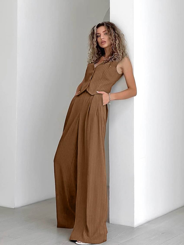 2-Piece Speckled Woven Vest and Trousers Set