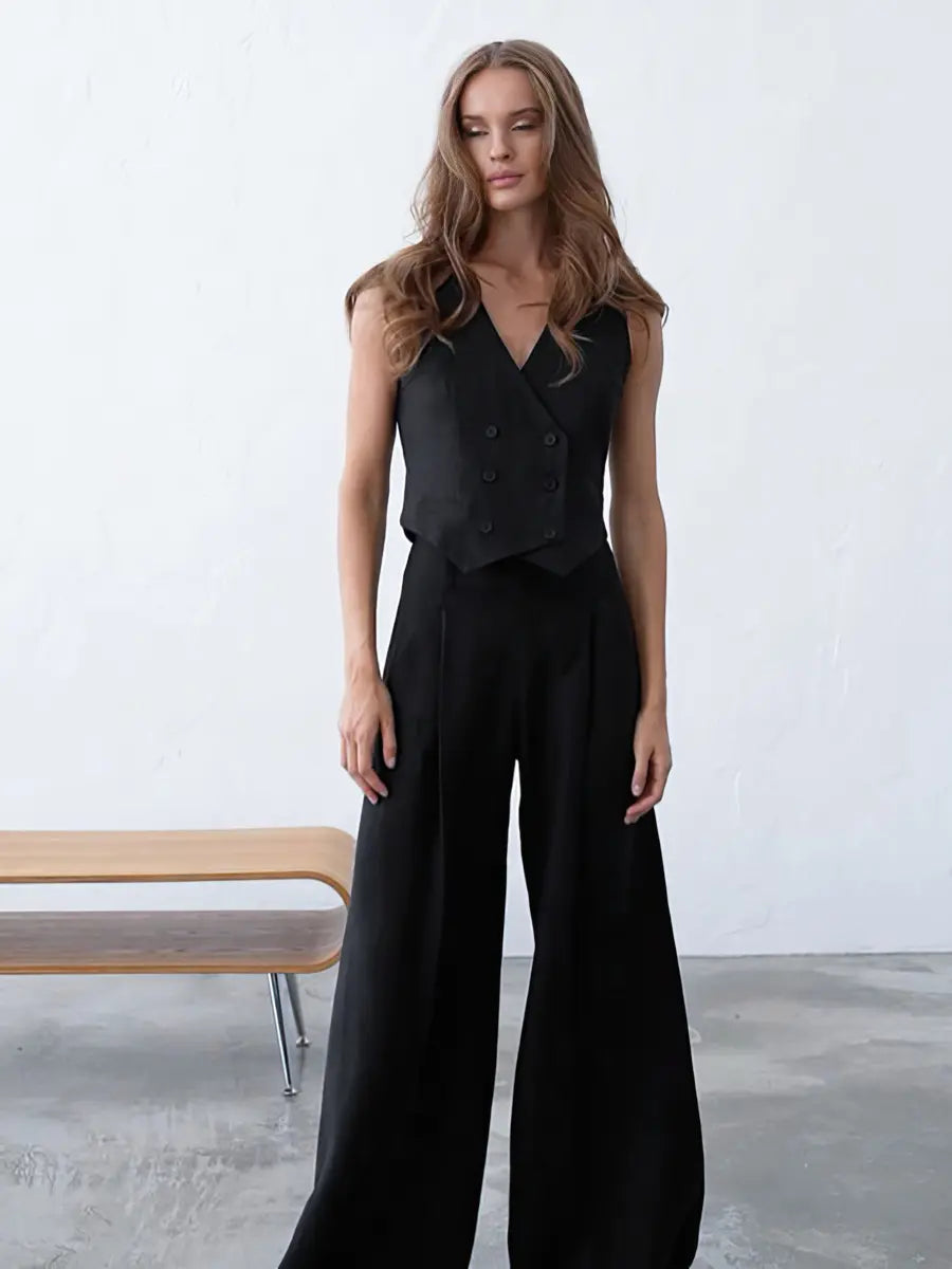 Ensemble deux pièces gilet et pantalon pour femme