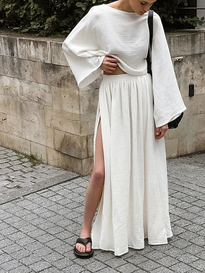 Cotton top and long skirt two-piece set