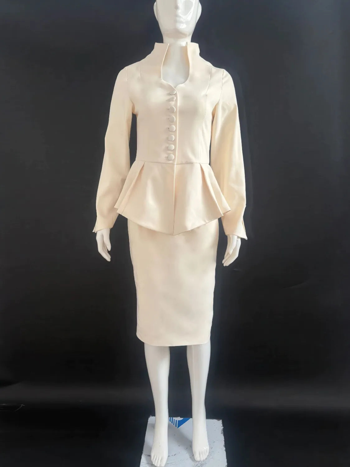 Two-Piece Suit with Long Sleeve Jacket and Skirt