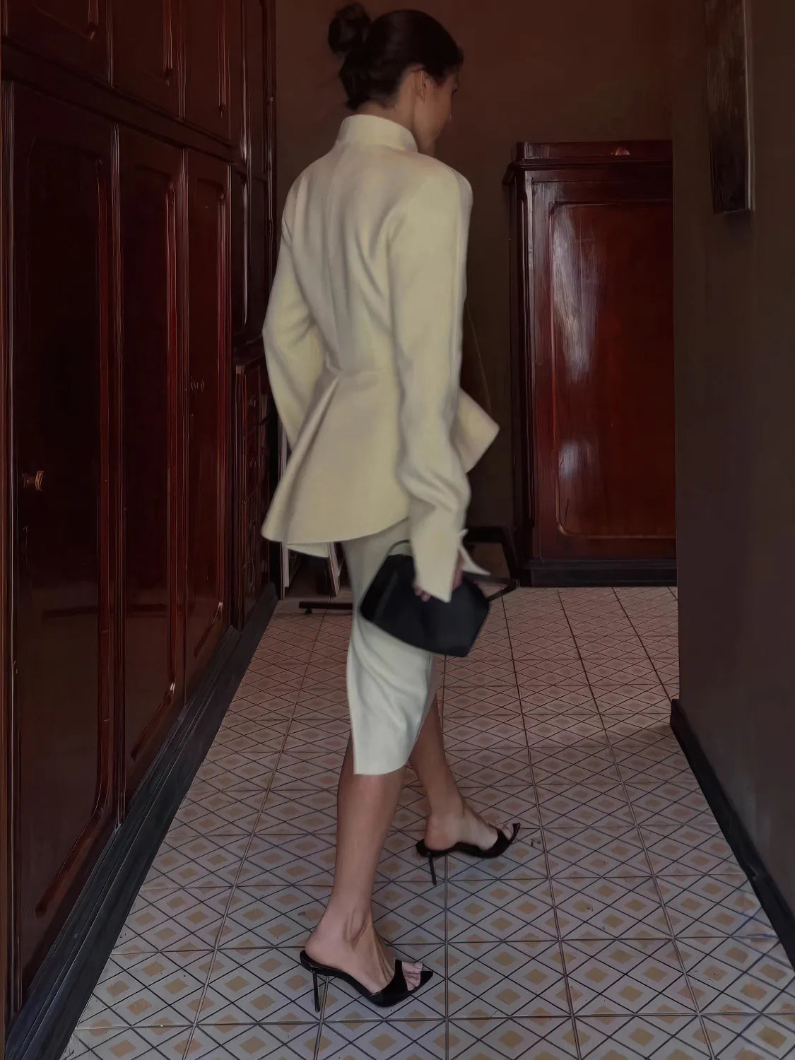 Two-Piece Suit with Long Sleeve Jacket and Skirt