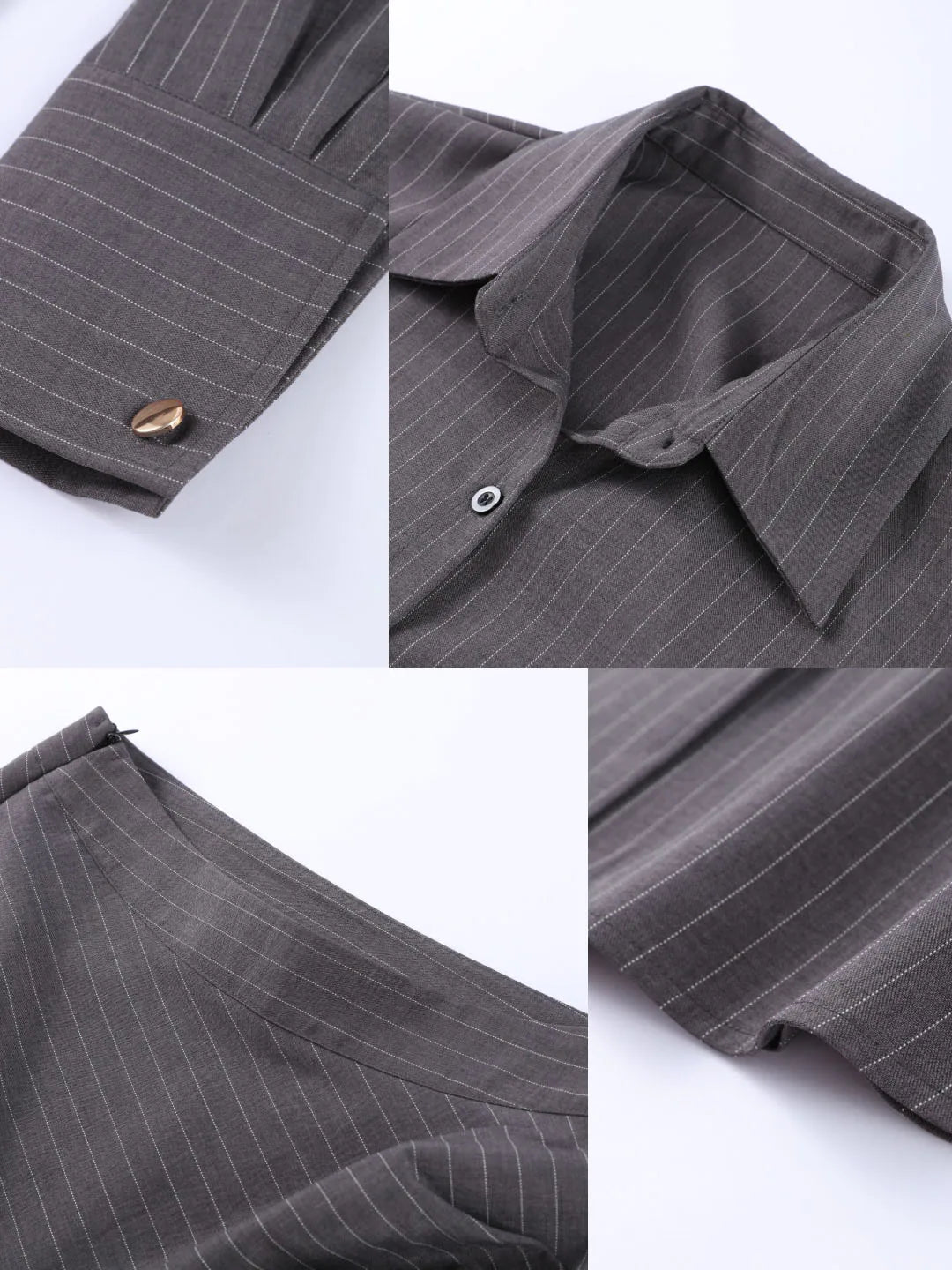 Striped Long-Sleeved Shirt and Skirt Set