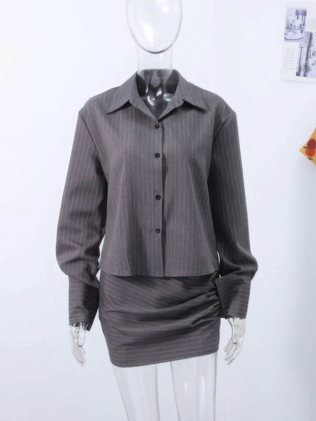 Striped Long-Sleeved Shirt and Skirt Set