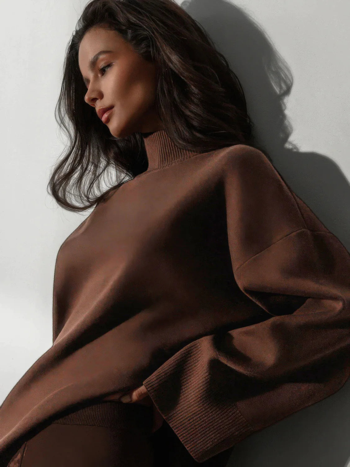 Half-Mount Neck Asymmetrical Sweater and Wide-Leg Pants Two-Piece Set