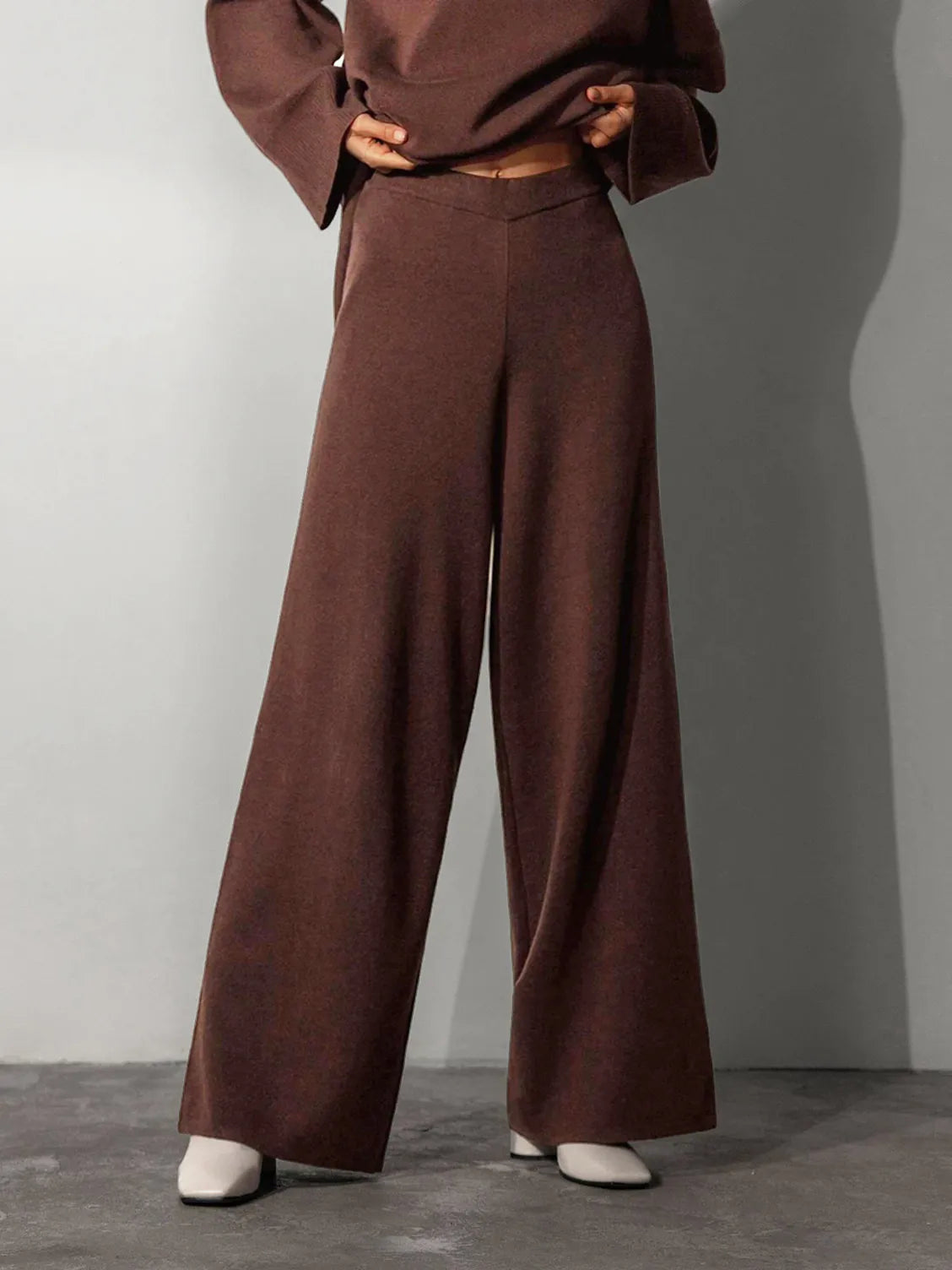 Half-Mount Neck Asymmetrical Sweater and Wide-Leg Pants Two-Piece Set