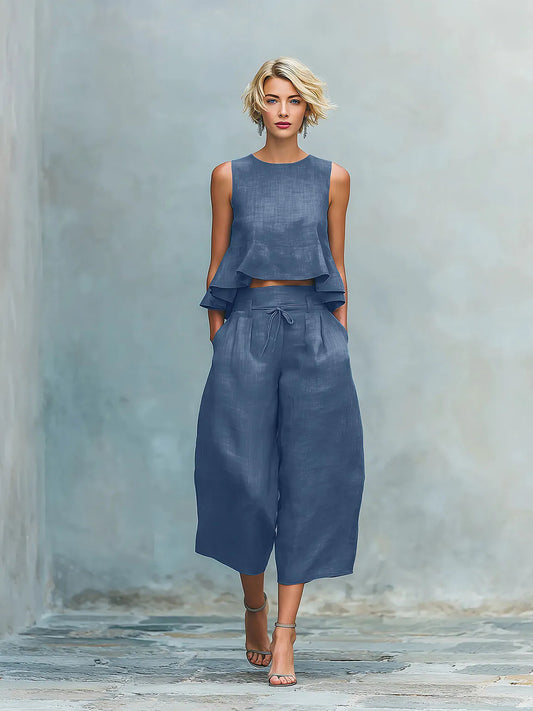 Linen blend two-piece set for women