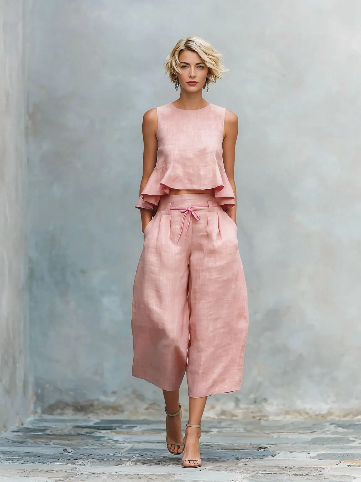 Linen blend two-piece set for women