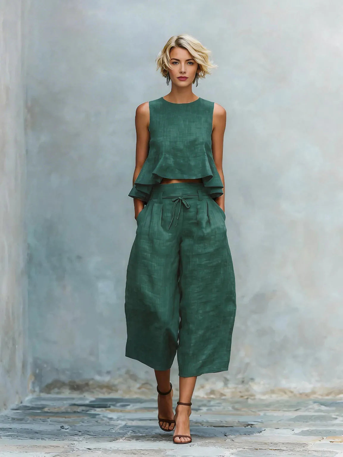 Linen blend two-piece set for women
