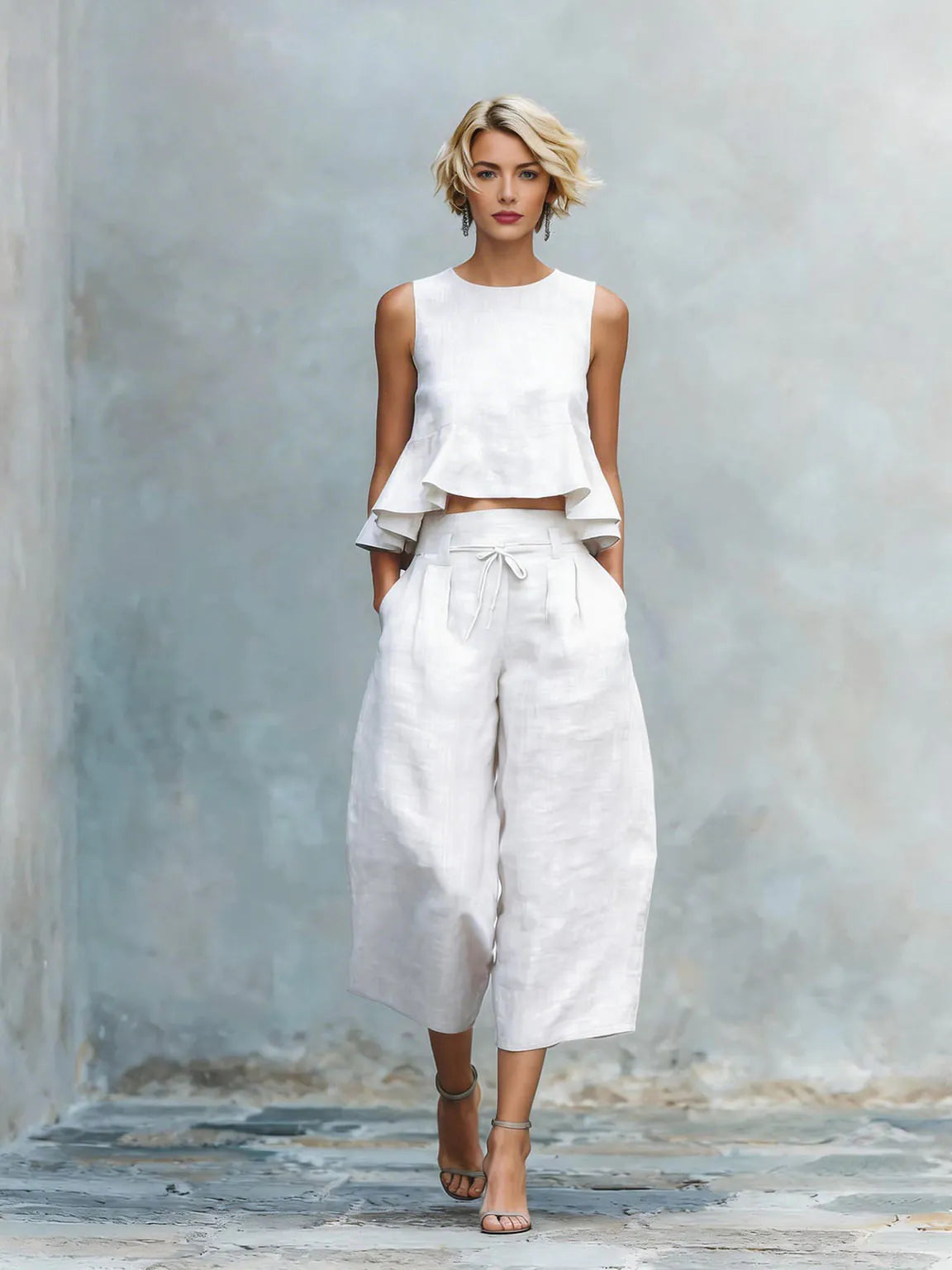 Linen blend two-piece set for women