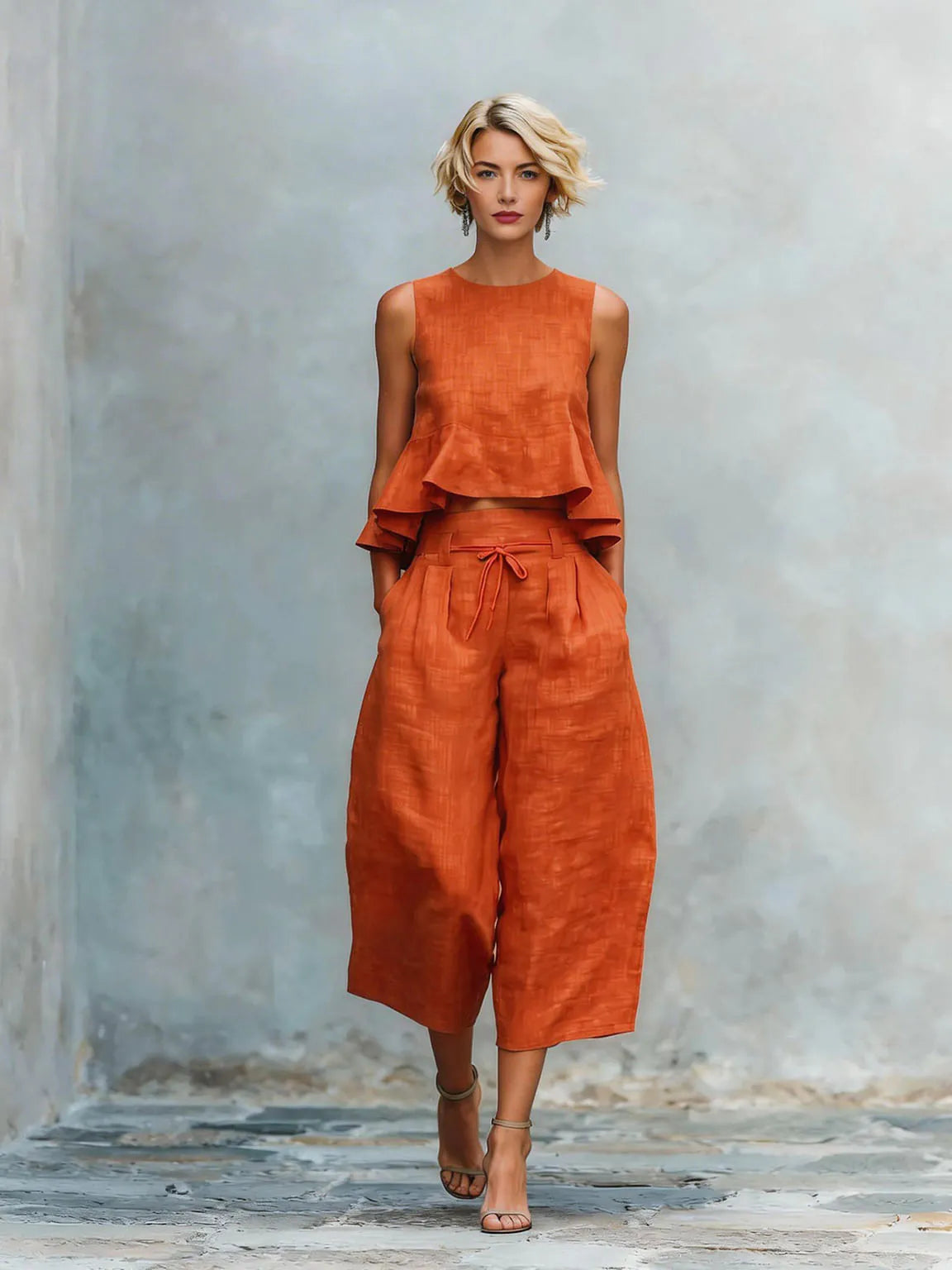 Linen blend two-piece set for women