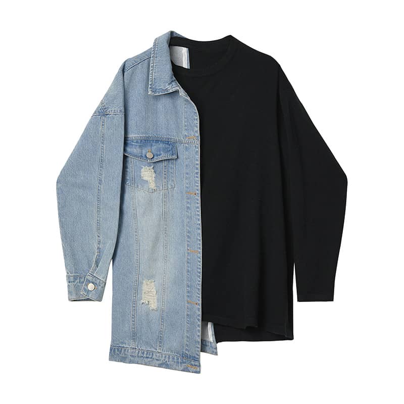 Paneled denim belted jacket