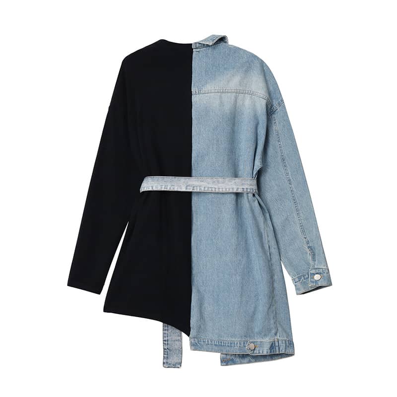 Paneled denim belted jacket