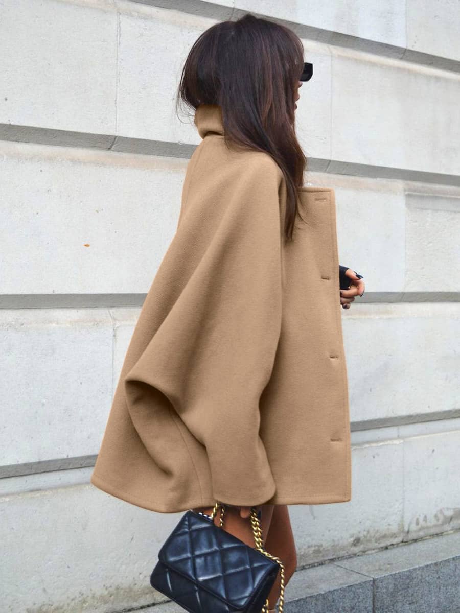 Women's woolen lapel bat sleeve coat