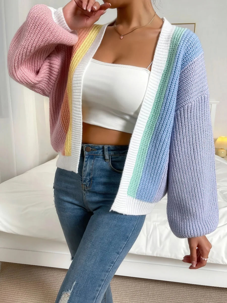 Contrast Color Knit Cardigan Sweater