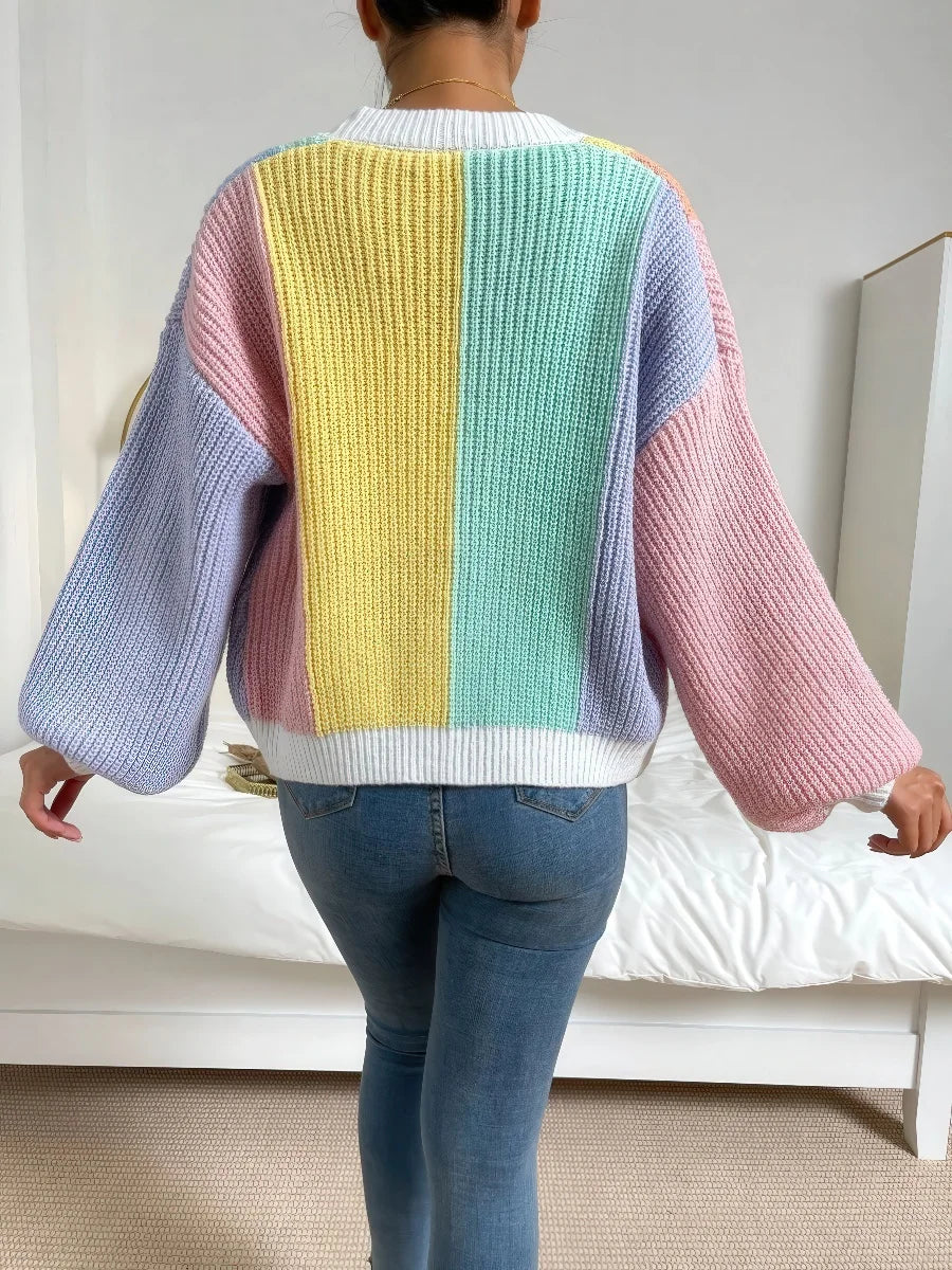 Contrast Color Knit Cardigan Sweater