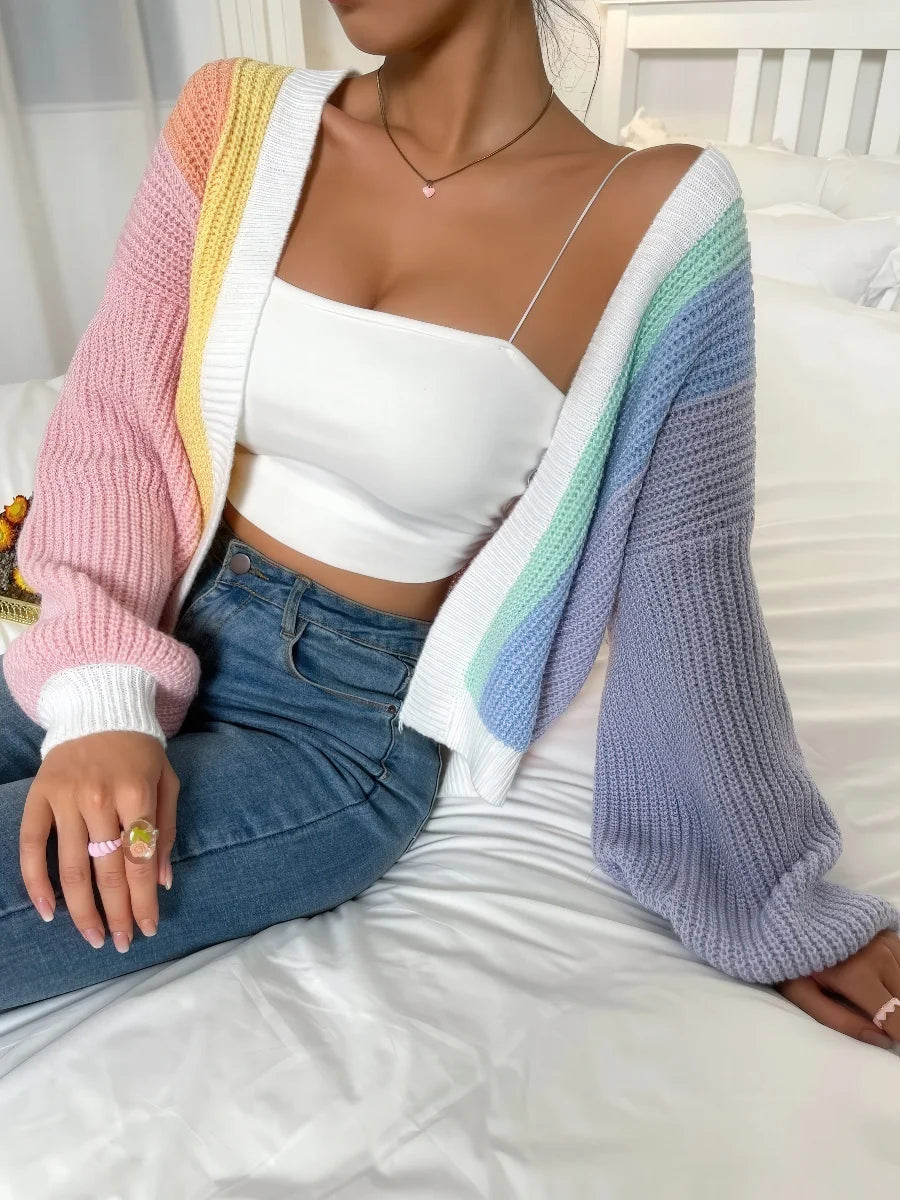 Contrast Color Knit Cardigan Sweater