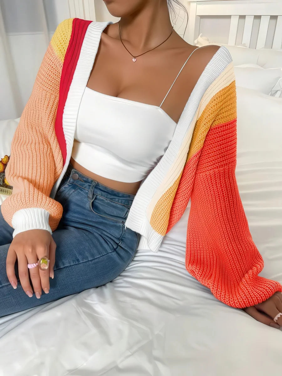 Contrast Color Knit Cardigan Sweater