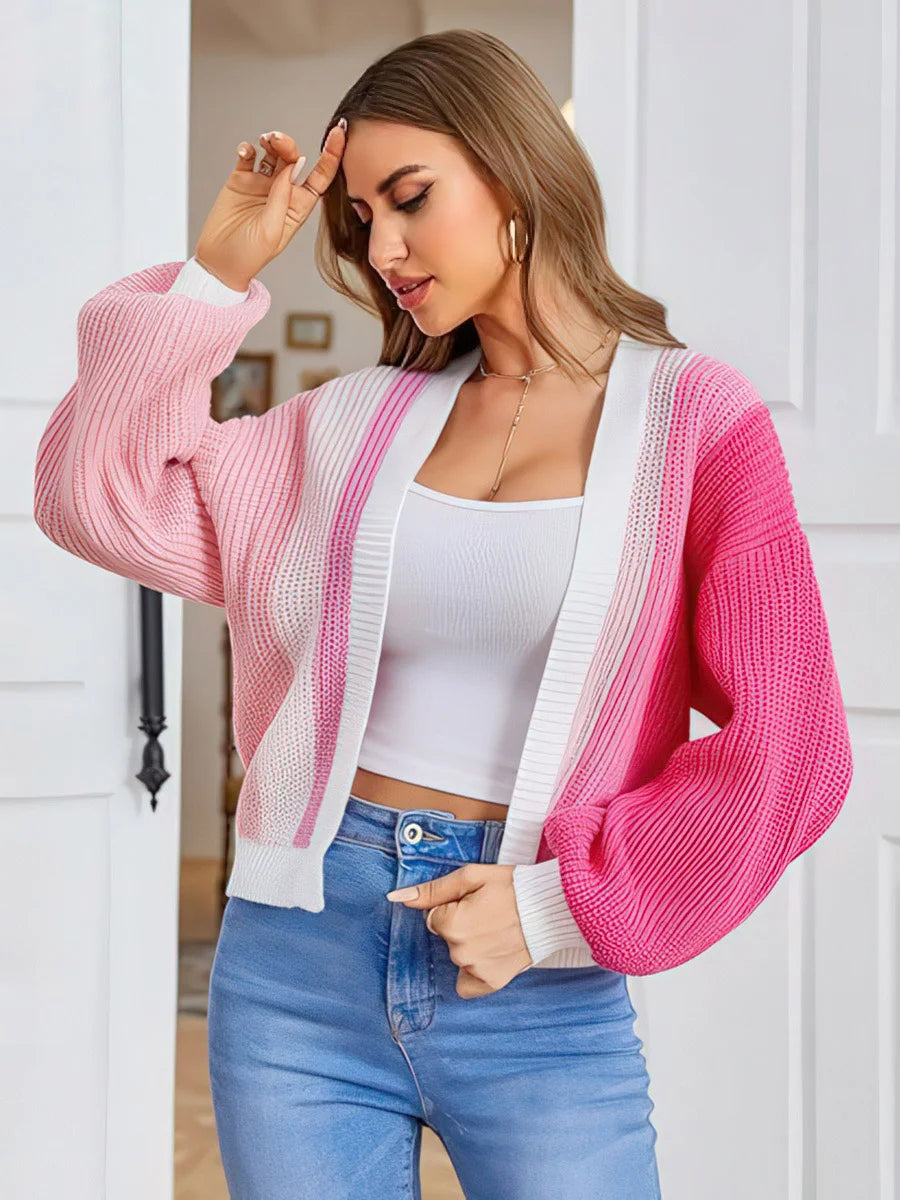 Contrast Color Knit Cardigan Sweater