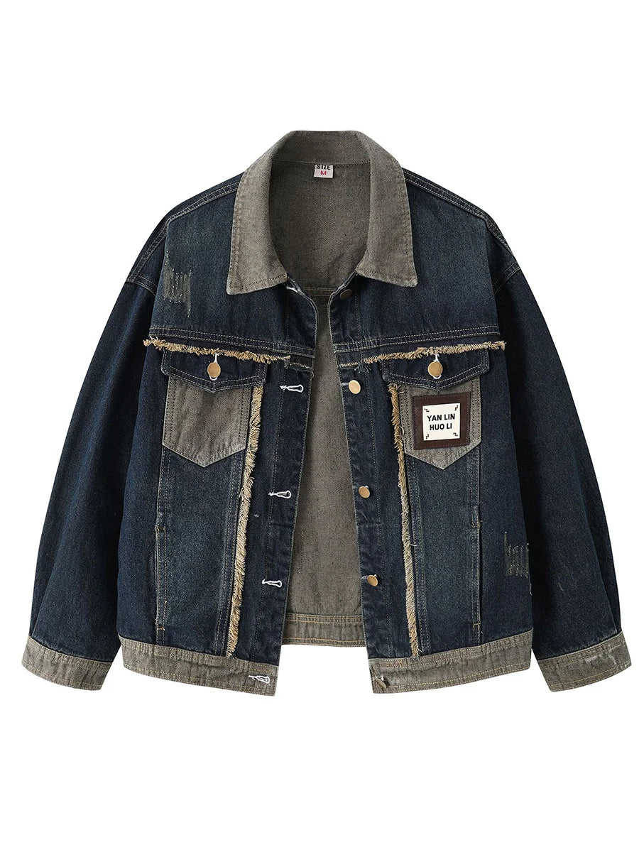 Vintage Blue Spliced Denim Jacket