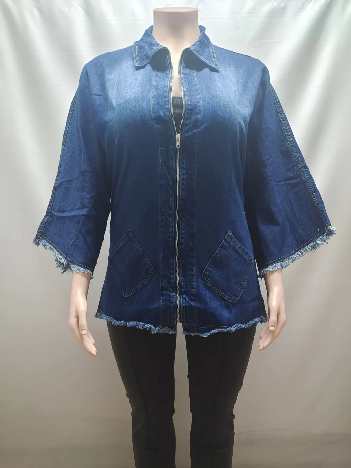 Denim Loose Lapel Batwing Sleeve Jacket for Women