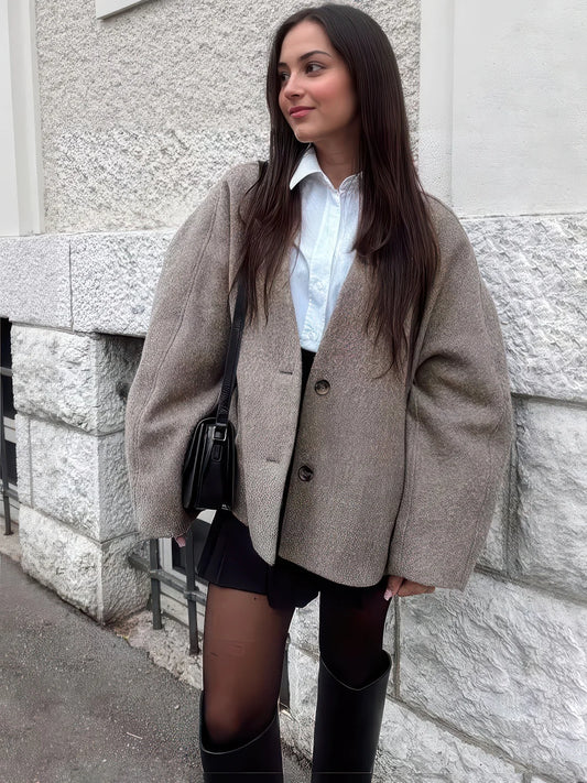 Women's Frosted Vintage Lapel Wool Coat