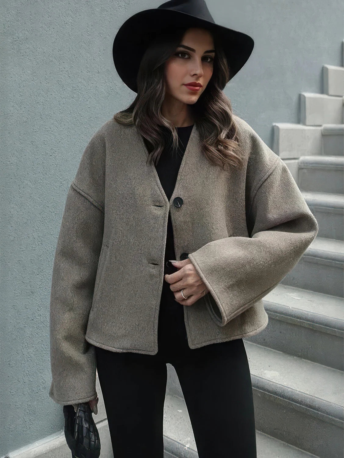 Women's Frosted Vintage Lapel Wool Coat