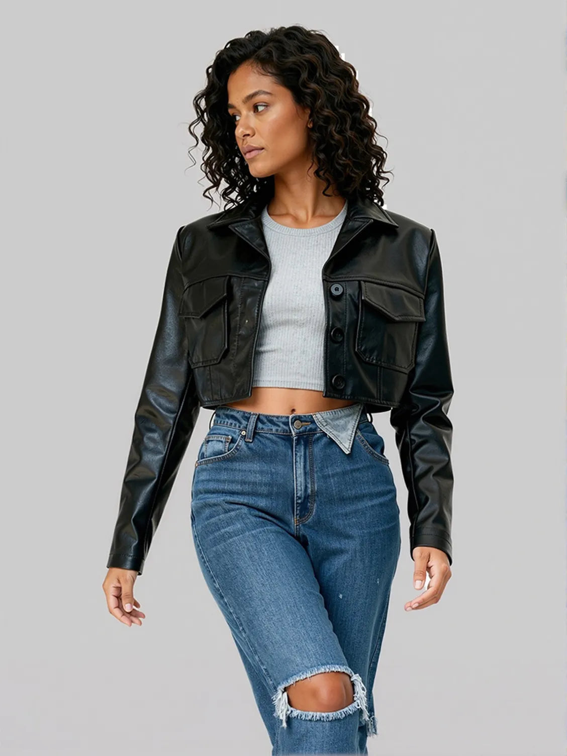 Black PU jacket for women