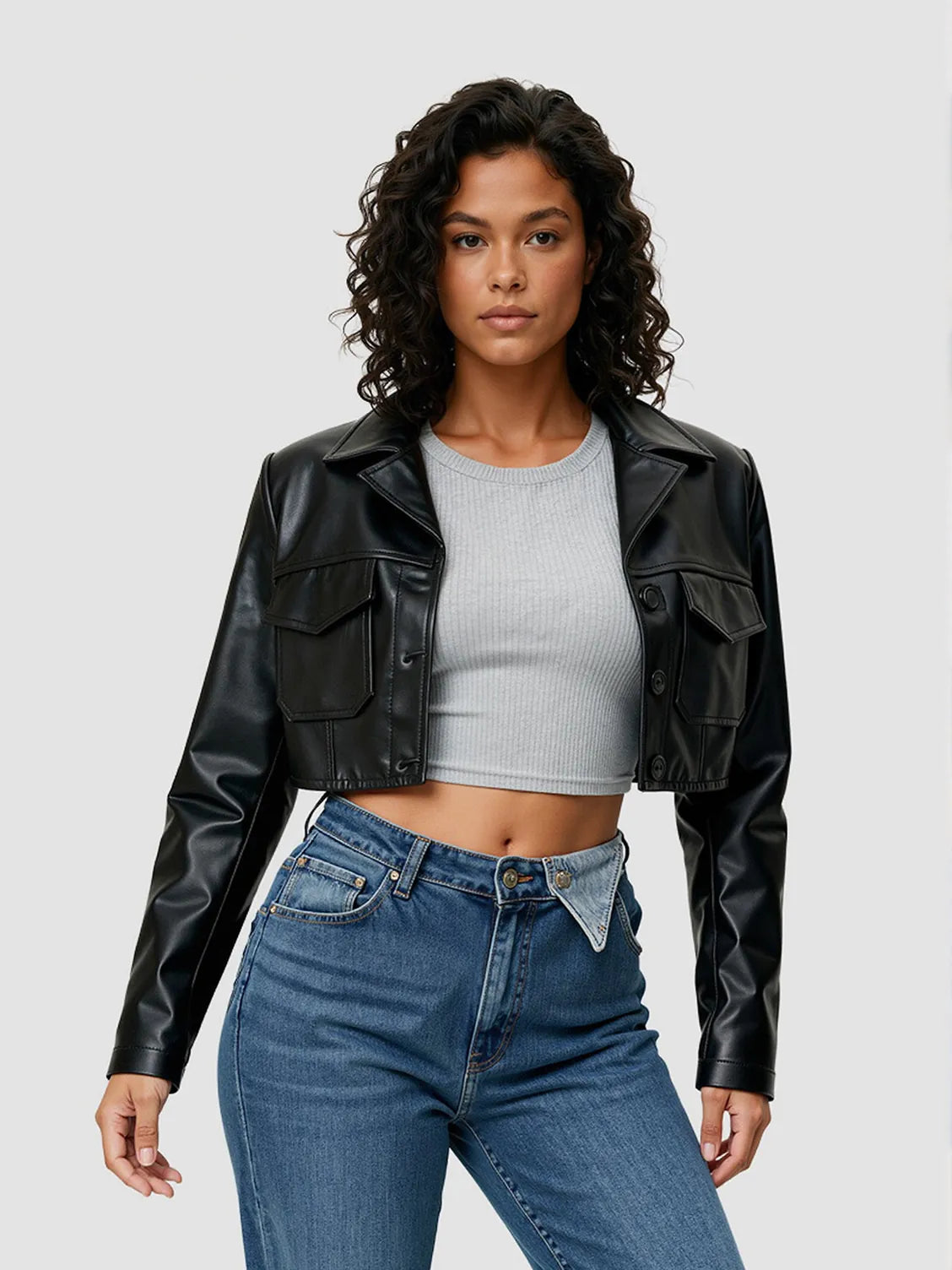 Black PU jacket for women