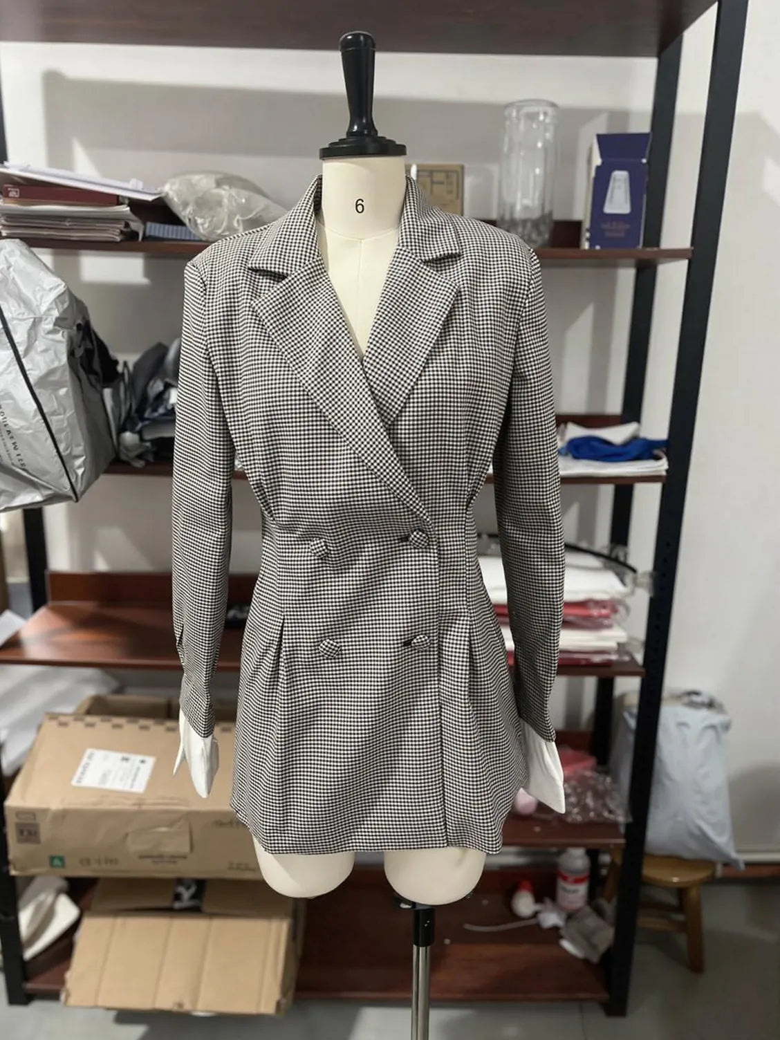 Women's Plaid Waisted Blazer Jacket