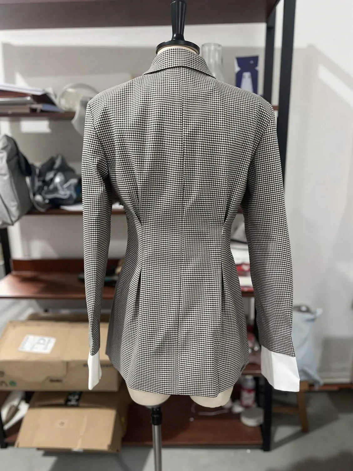 Women's Plaid Waisted Blazer Jacket