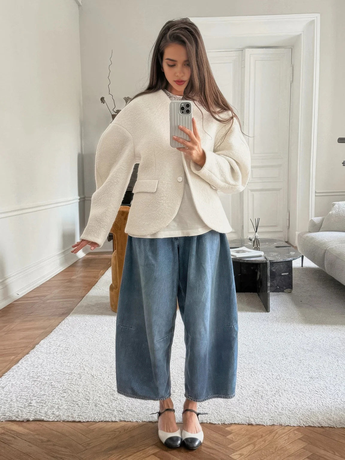 White tweed coat for women